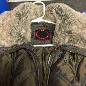 Giacca Womens Gray Puffer Jacket with Faux Fur Collar